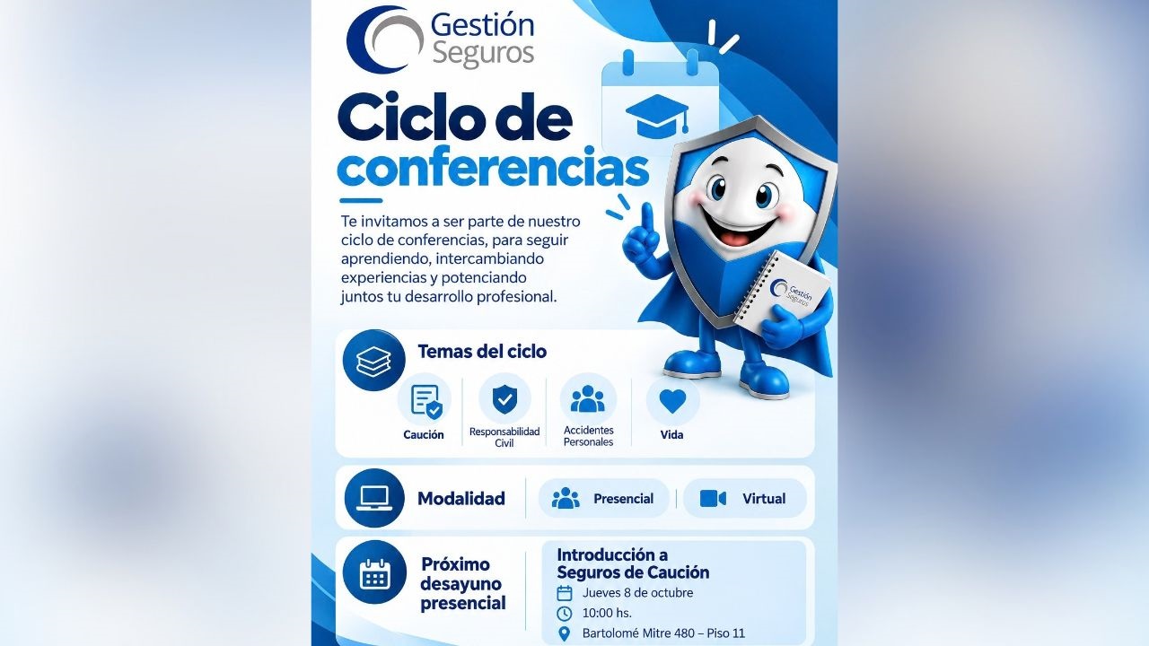 Próximo Desayuno Presencial: "Introducción a Seguros de Caución". Fecha: Jueves 8 de octubre. Lugar: Bartolomé Mitre 480 - Piso 11.