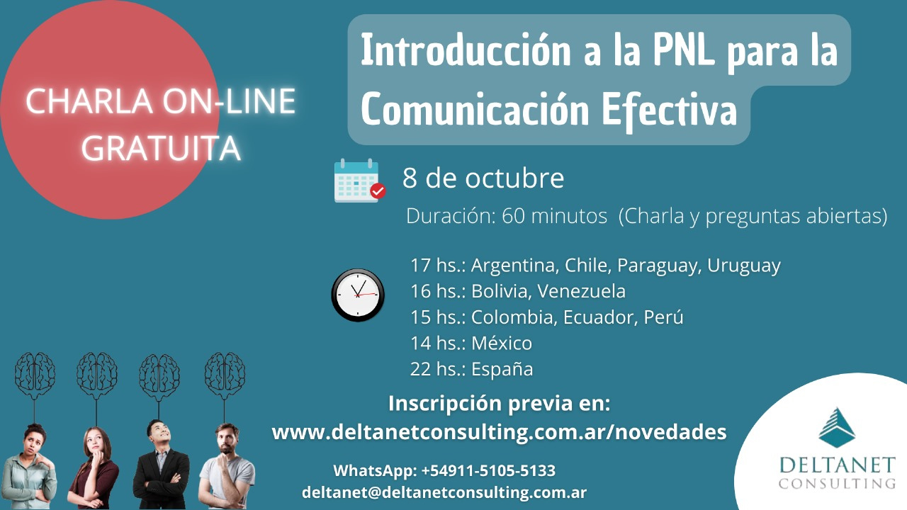 "Introducción a la PNL para la Comunicación Afectiva" se llevará a cabo el 8 de octubre a las 17 hs. (Argentina). Actividad Gratuita, pero requiere inscripción previa.