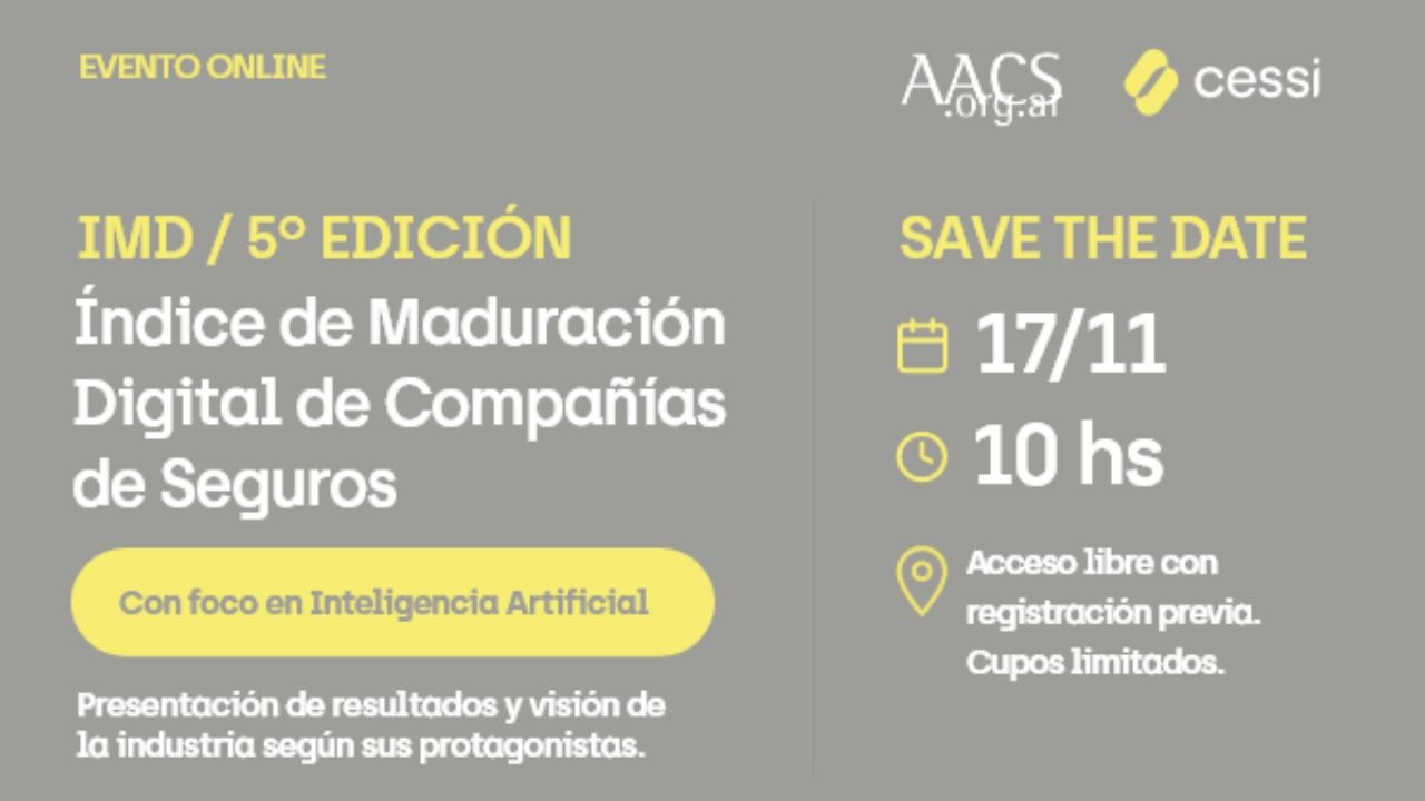 El próximo 17 de noviembre presentaremos los resultados de la 5.ª edición del Índice de Maduración Digital (IMD) de Compañías de Seguros, este año con foco en IA.
