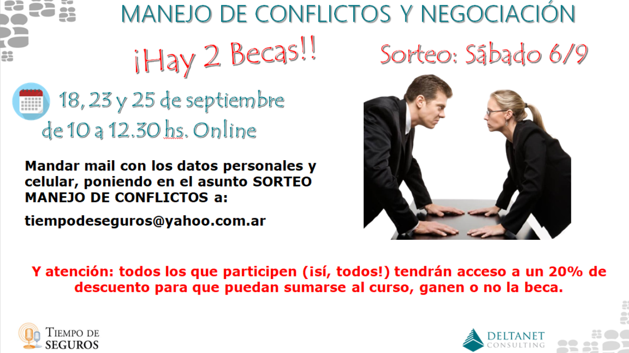 Fechas: 18, 23 y 25 de septiembre. Todos los que participen del sorteo tendrán acceso a un 20% de descuento para que puedan sumarse al curso, ganen o no la beca.