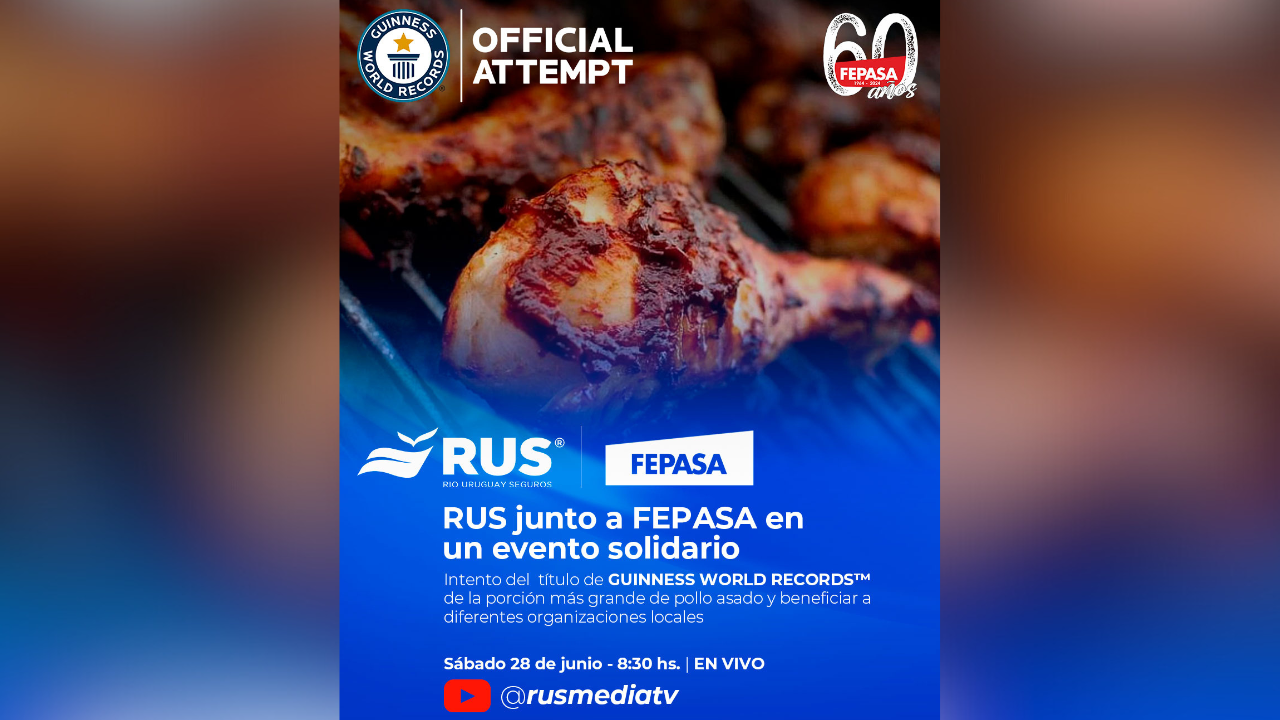 El objetivo es lograr el título de GUINNESS WORLD RECORDS™ en la porción más grande de pollo asado y beneficiar a diferentes organizaciones locales.