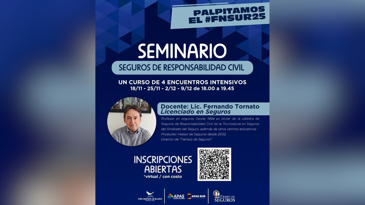 Fechas: 18/11, 25/11, 2/12 y 9/12. Tema: Responsabilidad Civil. De la mano del especialista Lic. Fernando Tornato. Modalidad:  virtual. Inscripciones abiertas.