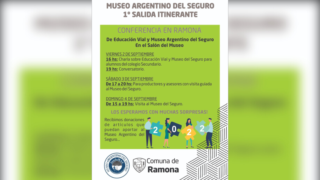 Conferencia en Ramona De Educación Vial y Museo Argentino del Seguro En el Salón del Museo. A realizarse el 2, 3 y 4 de Septiembre.